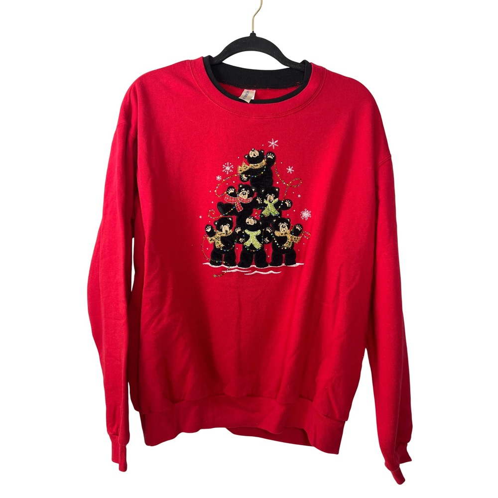 Vintage 90s Morning Sun Christmas Tree Sweatshirt Red "Ugly" Sweater Grandmacore